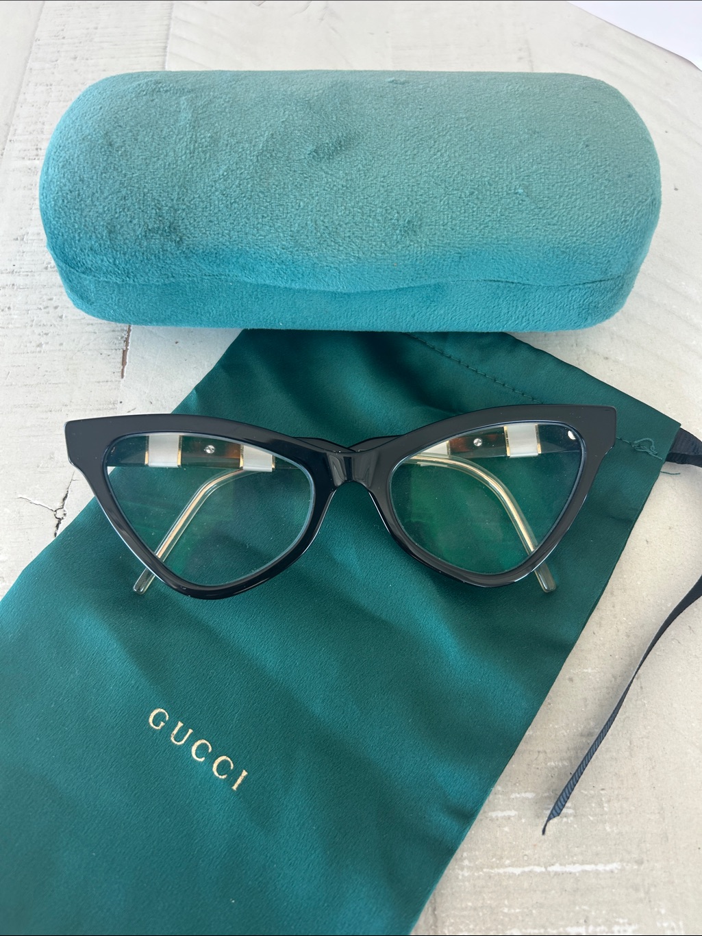 Gucci Black Cat-Eye Optical Frames With Gold Temples